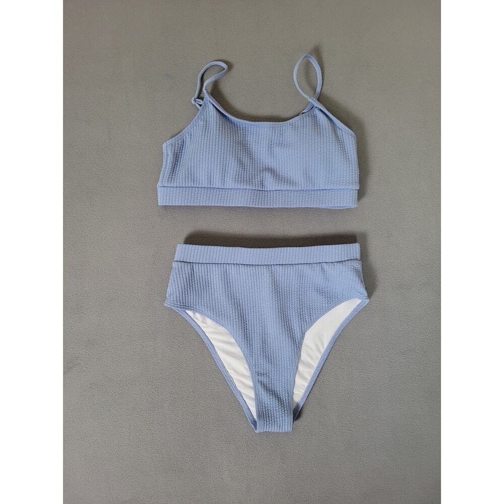 Womens Two Piece Bikini Set High Waist Spaghetti Strap Textured Swimsuit Medium